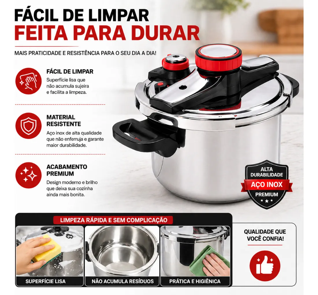 Fácil de limpar e feita para durar: superfície lisa e acabamento premium em aço inox